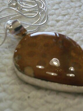 Beautiful YELLOW FOSSIL CORAL Handmade Sterling 925 Pendant/Chain #721E